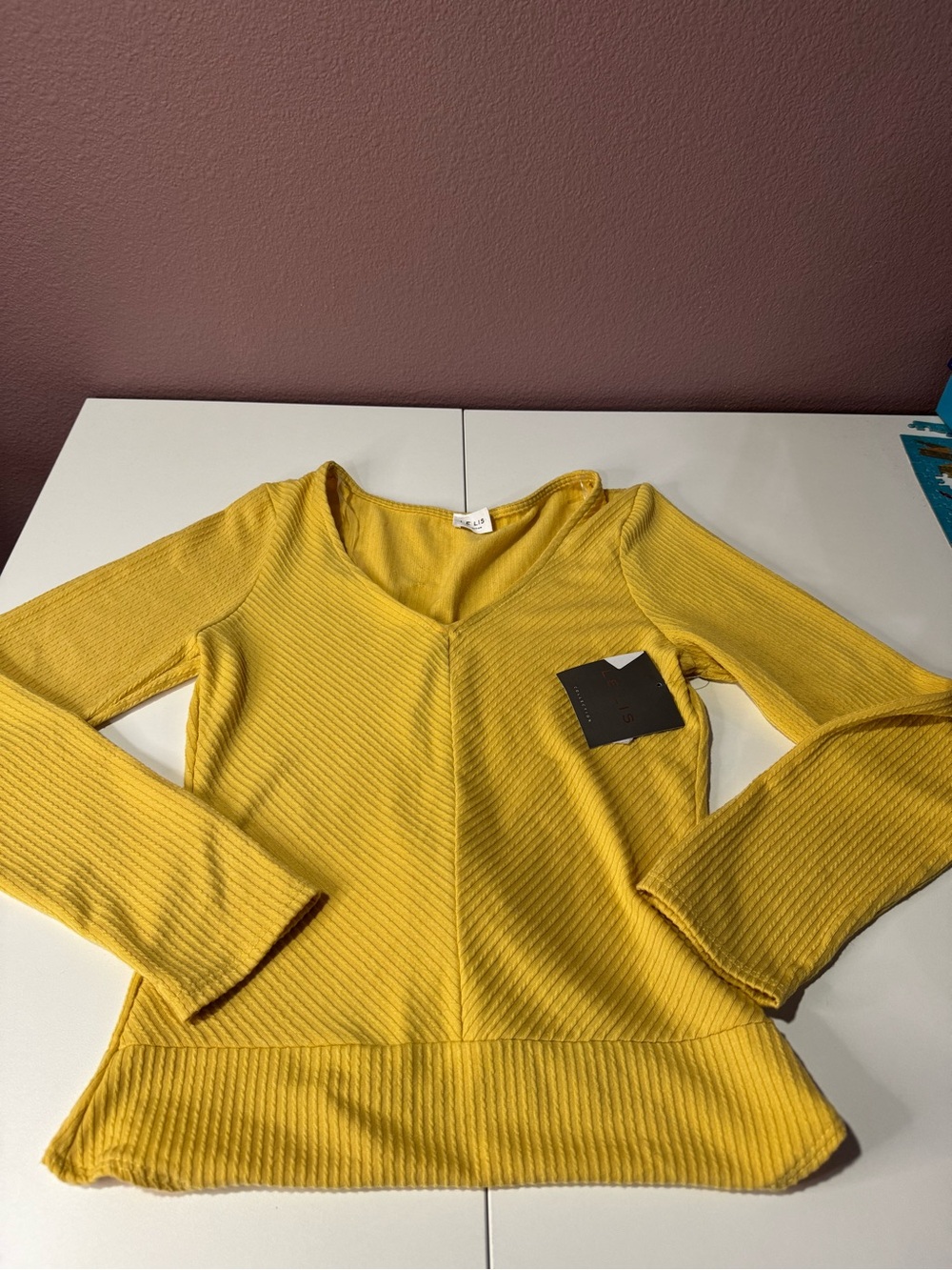 Le Lis Ribbed V-Neck Bodysuit in Mustard Yellow